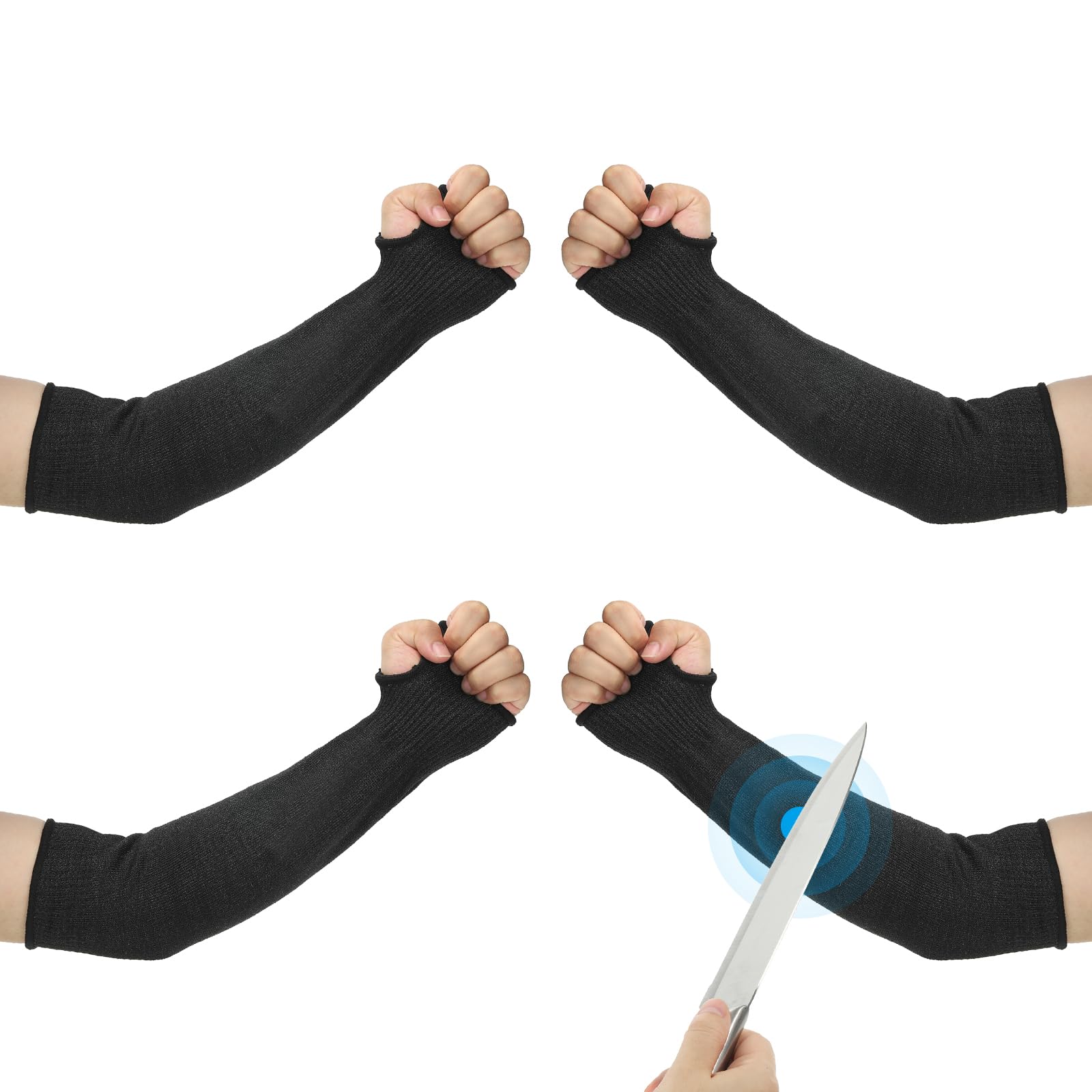 PATIKIL 18 Inch Cut Resistant Sleeve, 2 Pairs Arm Safety Protectors Sleeves with Thumb Hole Level 5 Protection Forearm Guard Sleeves for Thin Skin and Bruising, XL, Black