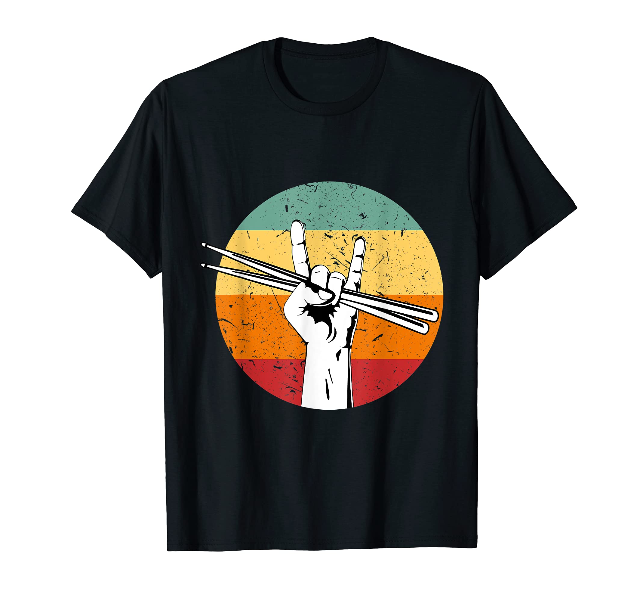 Rock Hand Sign Retro Drumsticks Drum Player Music T-Shirt