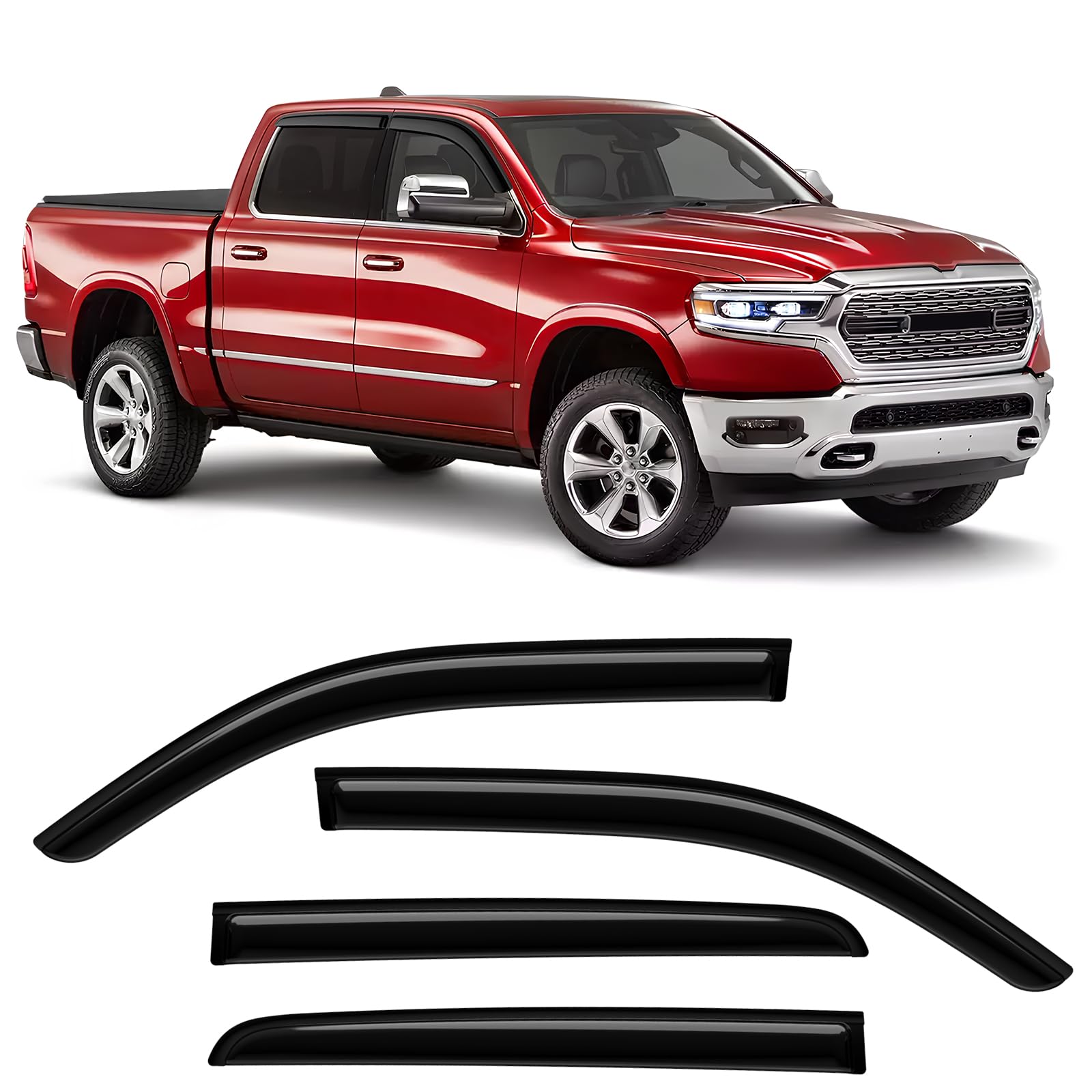 Photo 1 of ISINLASSO Extra Durable Rain Guards Fit for RAM 1500 Crew Cab 2019-2024, Tape-on Side Window Deflectors, Window Visors, Wind Deflectors for Trucks Black - 4 PCS
