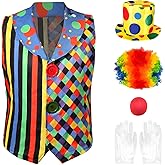 7PCS Halloween Adult Clown Costume Set Funny Carnival Accessories Vest Nose Wig Bow Tie Circus Cosplay Christmas Party