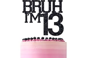 ZACHAKO Black Glitter Bruh I'm 13 Cake Topper, Happy 13th Birthday/Bro I'm 13/It's My 13th Birthday, Funny 13th Birthday Party Decorations Supplies
