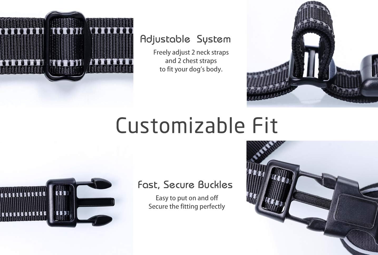 rabbitgoo Dog Harness, No-Pull Pet Harness with 2 Leash Clips, Adjustable Soft Padded Dog Vest, Reflective No-Choke Pet Oxford Vest with Easy Control Handle for Large Dogs, Black, L, Chest 20.5-36" : Pet Supplies