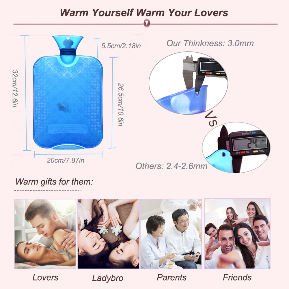 Hot Water Bottle Hot Water Bag with Knit Cover 2L Thicked PVC Retains Heat for 6 Hours Winter Warm Relaxing Heat Cold Therapy