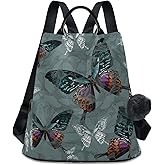ALAZA Vintage Flowers and Colorful Butterflies Backpack Purse for Women Travel Casual Daypack College Bookbag Work Business Ladies Shoulder Bag