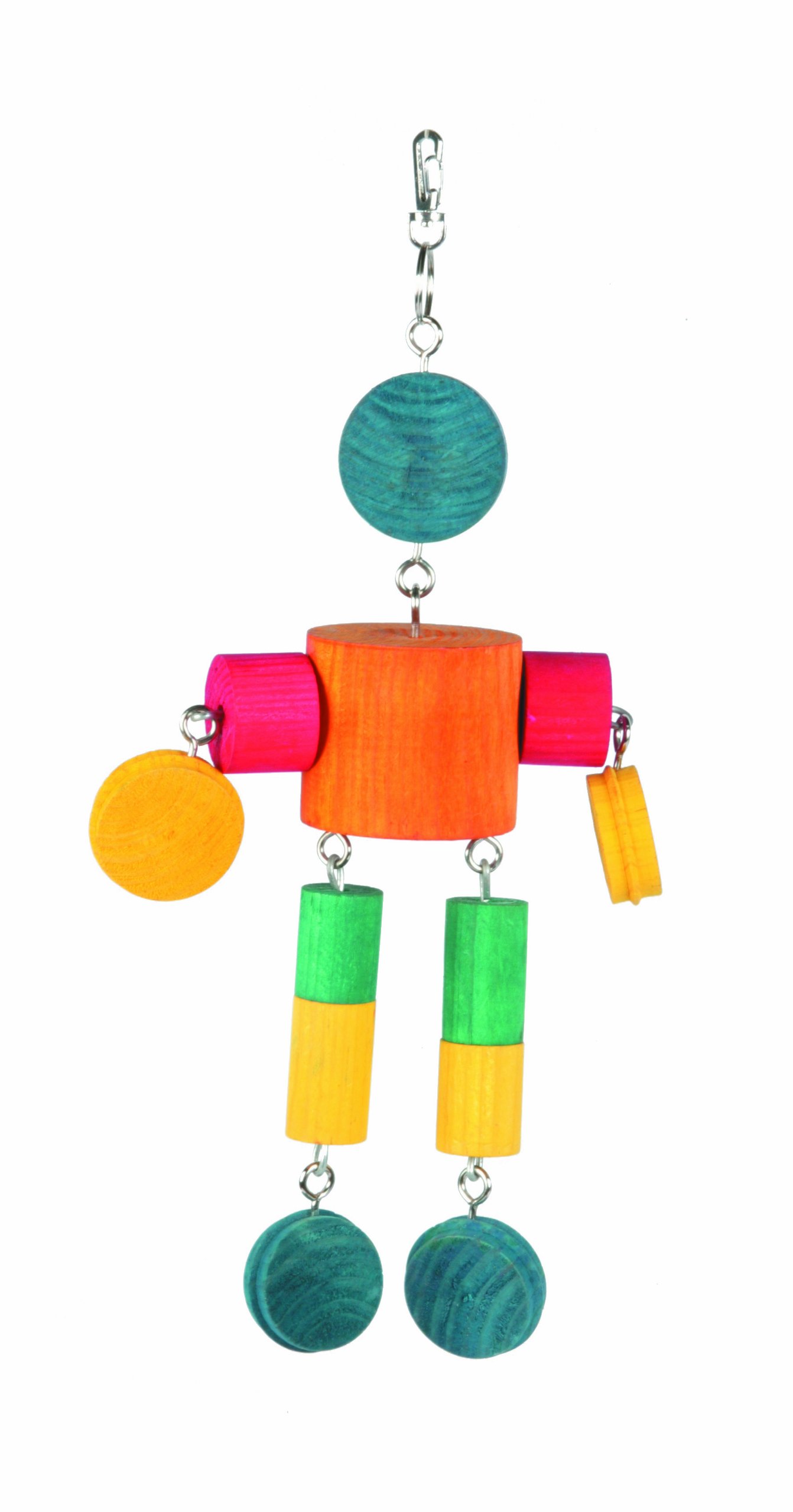 HAPPYPET Wooden Dangle Man Bird Toy Durable Chewable Natural Safe Interactive Colourful Hanging Cage Accessories for Parrots Cockatiels Parakeets