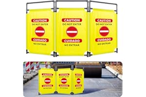 CRAGIEER 3 Panels Safety Barricade, 5.8FT Removable Foldable Security Gates Barrier with Heavy Duty PVC Frame, Bilingual Bold Font and Graphics Easier to Identify, Barricade for Indoor and Outdoor Use(Yellow)