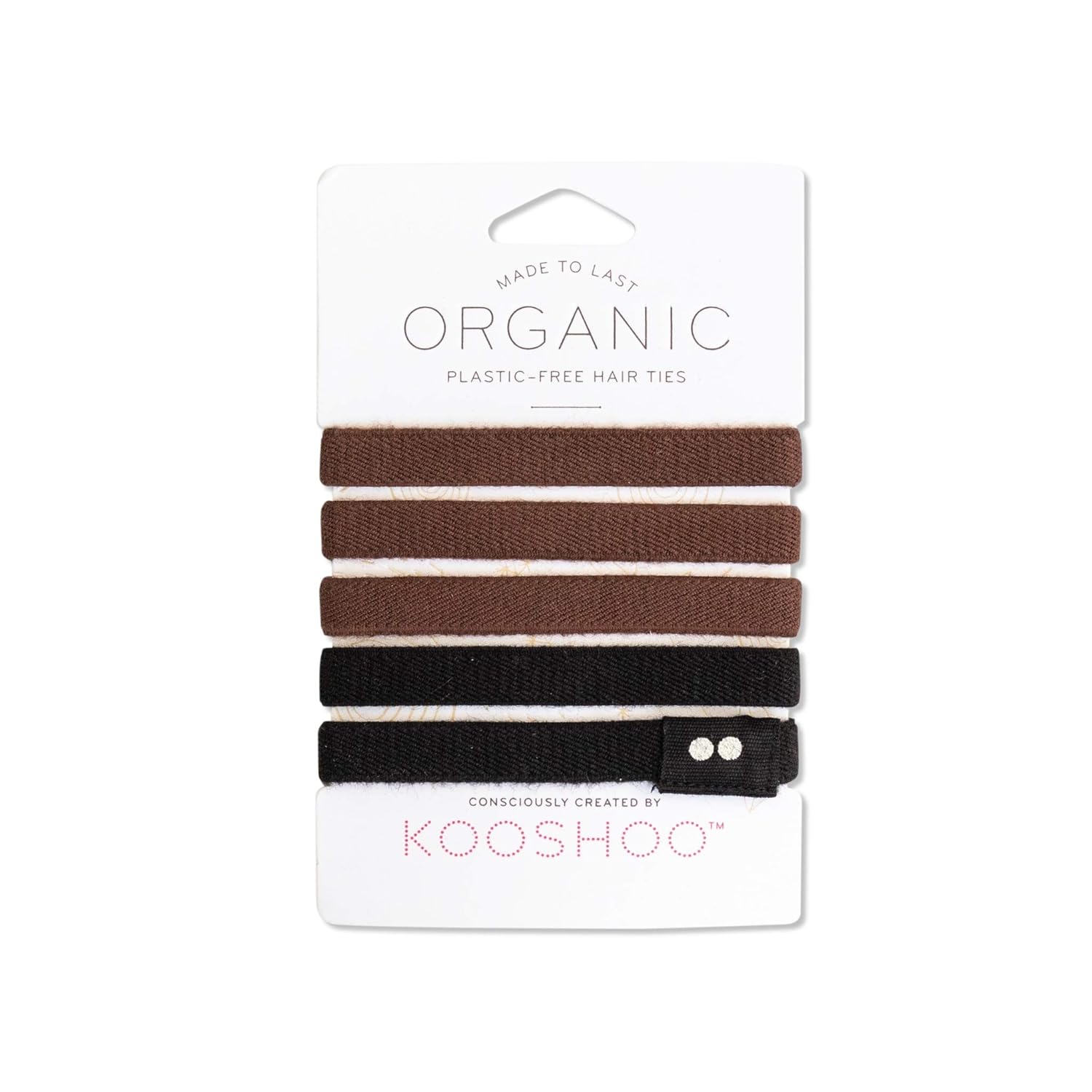 BIODEGRADABLE HAIR TIES in Brown and Black by KOOSHOO | Plastic-Free, Certified Organic Cotton Hair Elastics (5 Pack)