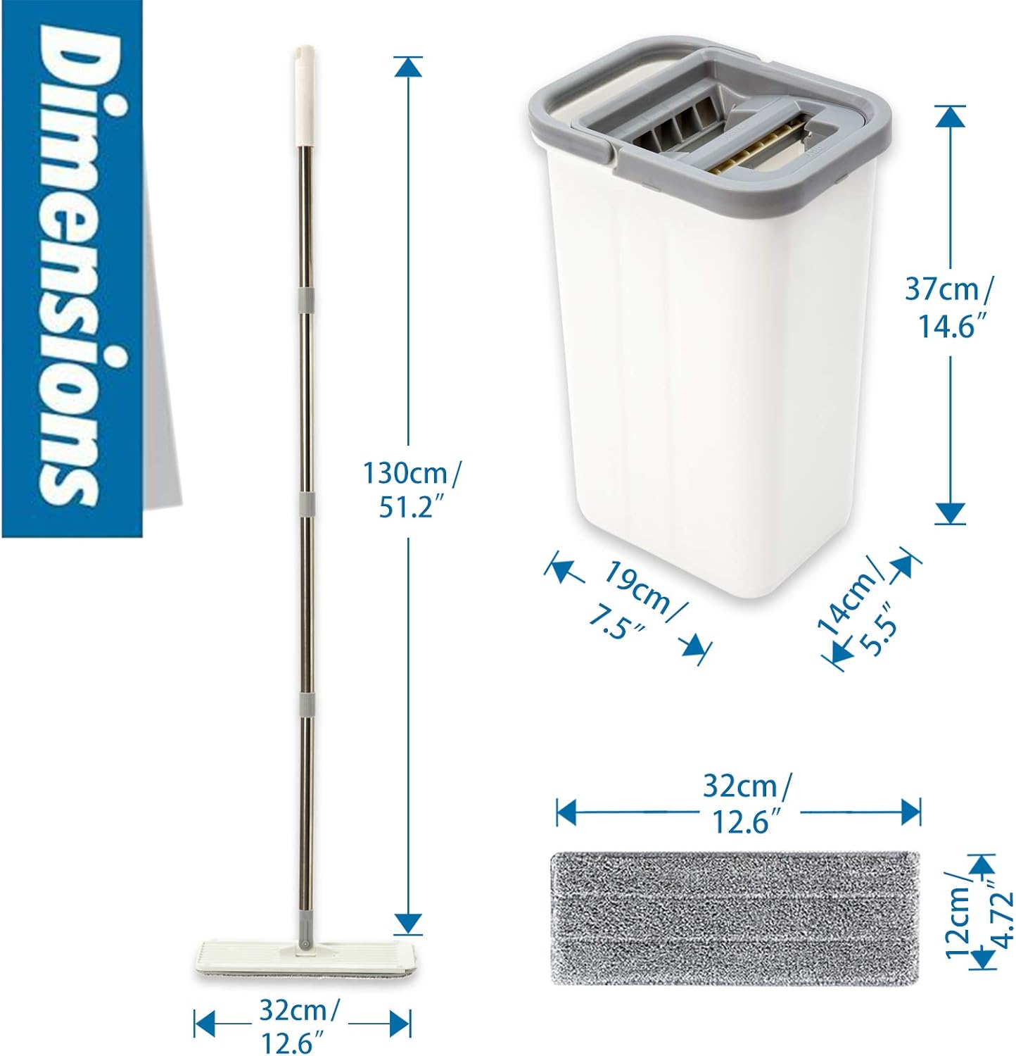 HTKMOS Microfiber Floor Flat Mop and Bucket Set -Flat Squeeze Mop,Cleaning Mop System 4 Washable & Reusable Microfiber Pads Included for Stainless Steel Handle Wet and Dry: Kitchen & Dining