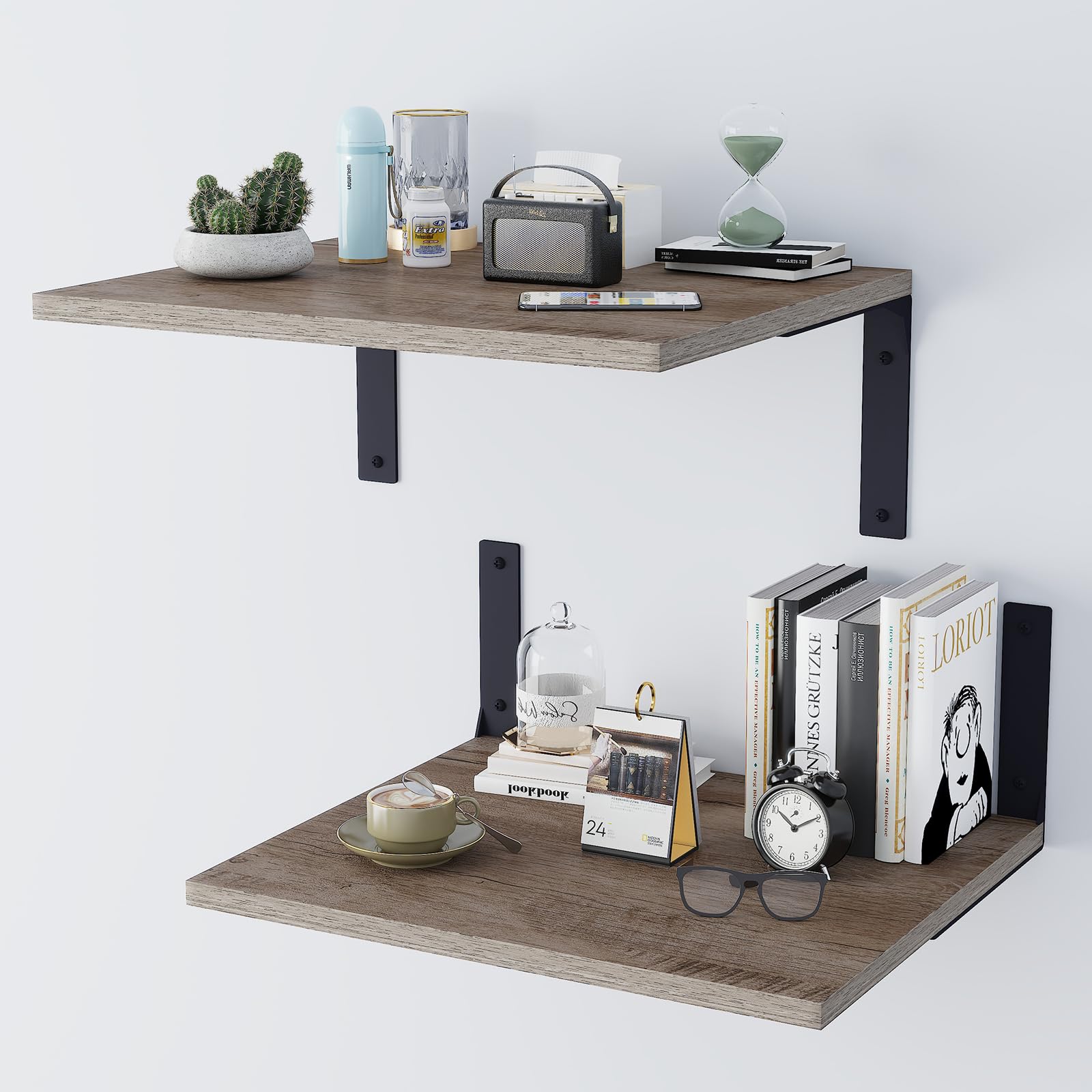 Photo 1 of Inforth Deep Wall Shelves, Floating Shelves for Wall Display, 12” Deep Wall Mounted Shelves for Living Room, Bedroom, Kitchen, Office Decor, Modern Hanging Bookshelf (Grey, 16 * 12 Inches)