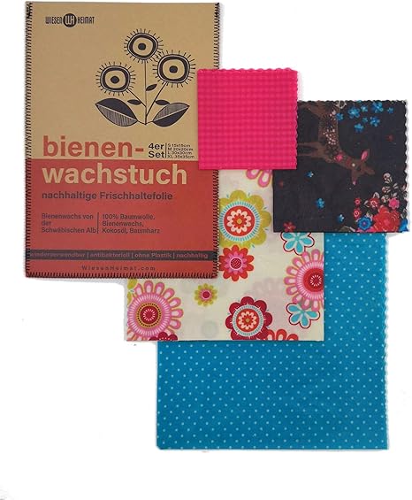 Wiesenheimat Beeswax Cloth From Germany Set Of 4 Handmade Alternative To Cling Film Beewax Wrap Only Regional Bee Wax Zero Waste Amazon De Kuche Haushalt