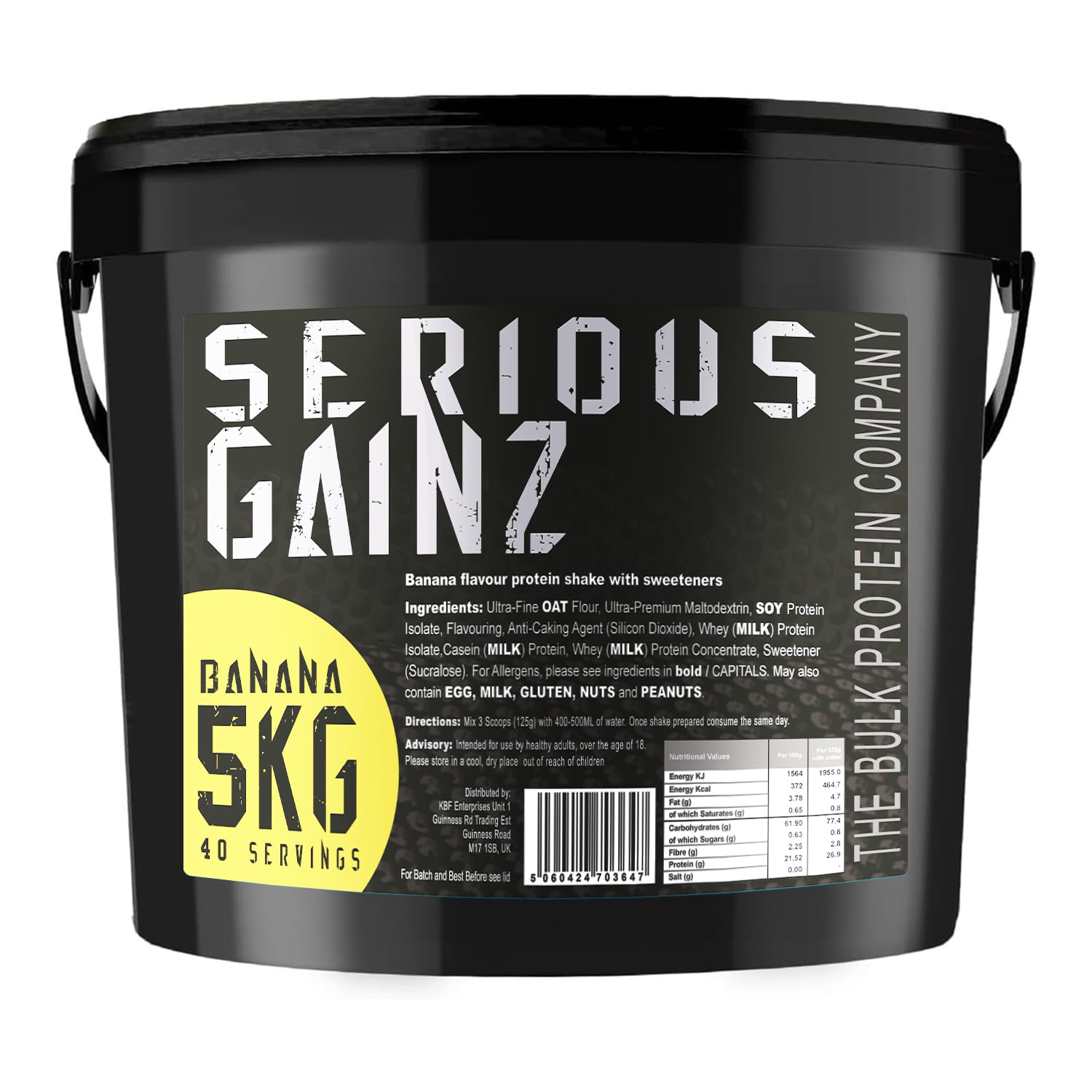 SERIOUS GAINZ, 5kg (40 Servings) – Mass Gainer Protein Powder, ~27g Protein, ~460 Calories, ~74g Carbs – Weight Gainer Shake with Whey Isolate & Oat Flour – Post-Workout Recovery – Banana