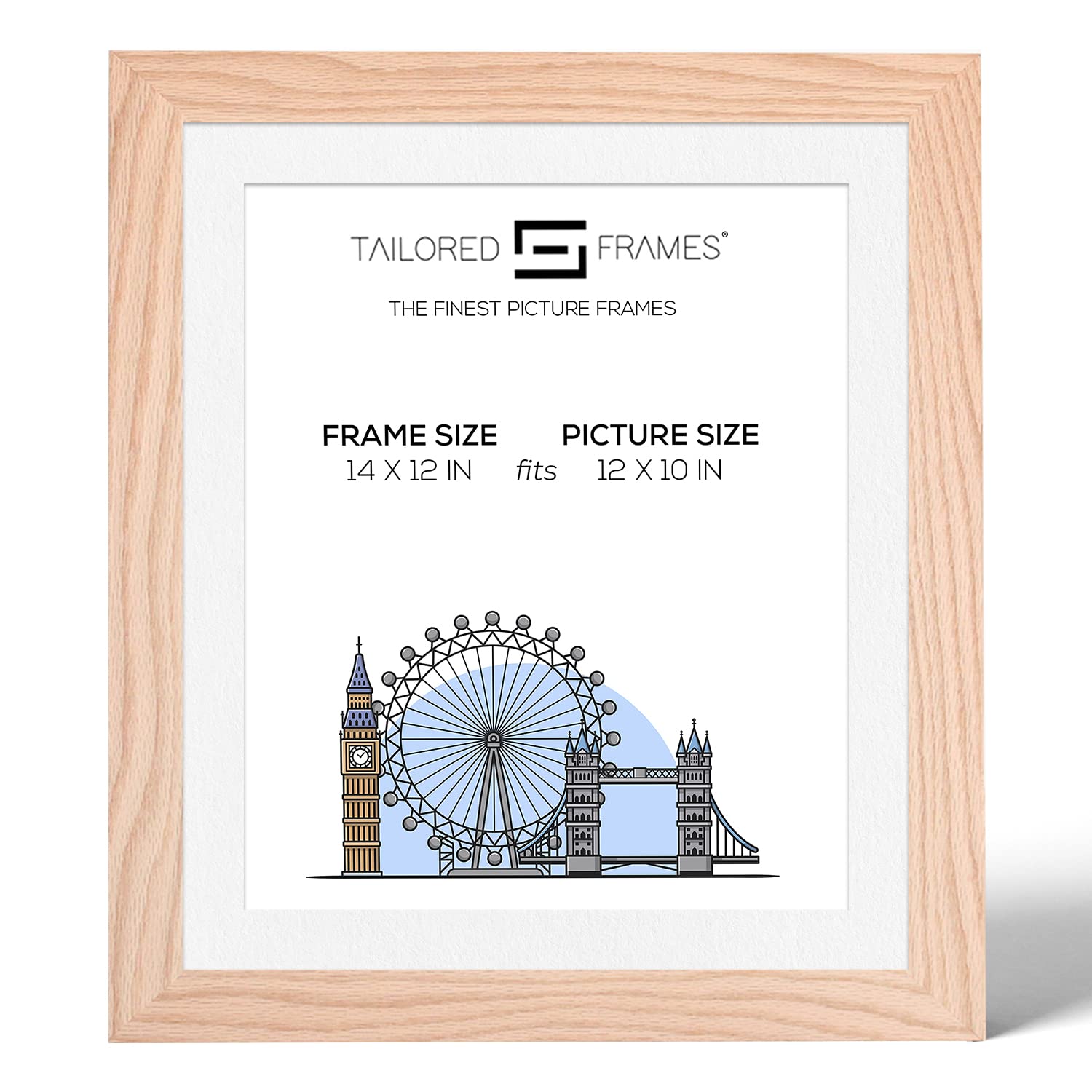 Tailored Frames 99 Solid Natural Oak 14" x 12" Frame for 12" x 10" Picture | Single Picture Frames | Wall Hanging Type | Photo Frame with White Mount