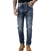 ESDVQ Men's Relaxed Straight Fit Jeans with Comfort Flex Classic Pants for Men Straight Leg Casual Embroidered Jeans