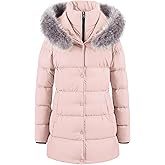 CREATMO US Women's Winter Snow Jacket Long Fur Puffer Coat With Removable Faux Fur Trim
