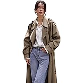 CsunYuk Classic Long Double-Breasted Women Trench Coats with Belt Spring Fall Outerwear Windbreaker Duster Coat for Ladies