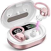 Ear Buds Wireless Earbuds, HiFi Stereo Bluetooth 5.3 Running Headphones with Dual LED Display 30Hrs Playtime, Built-in Mic, Type-C, in-Ear Bluetooth Earphones with Earhooks for Sport, Rose Gold