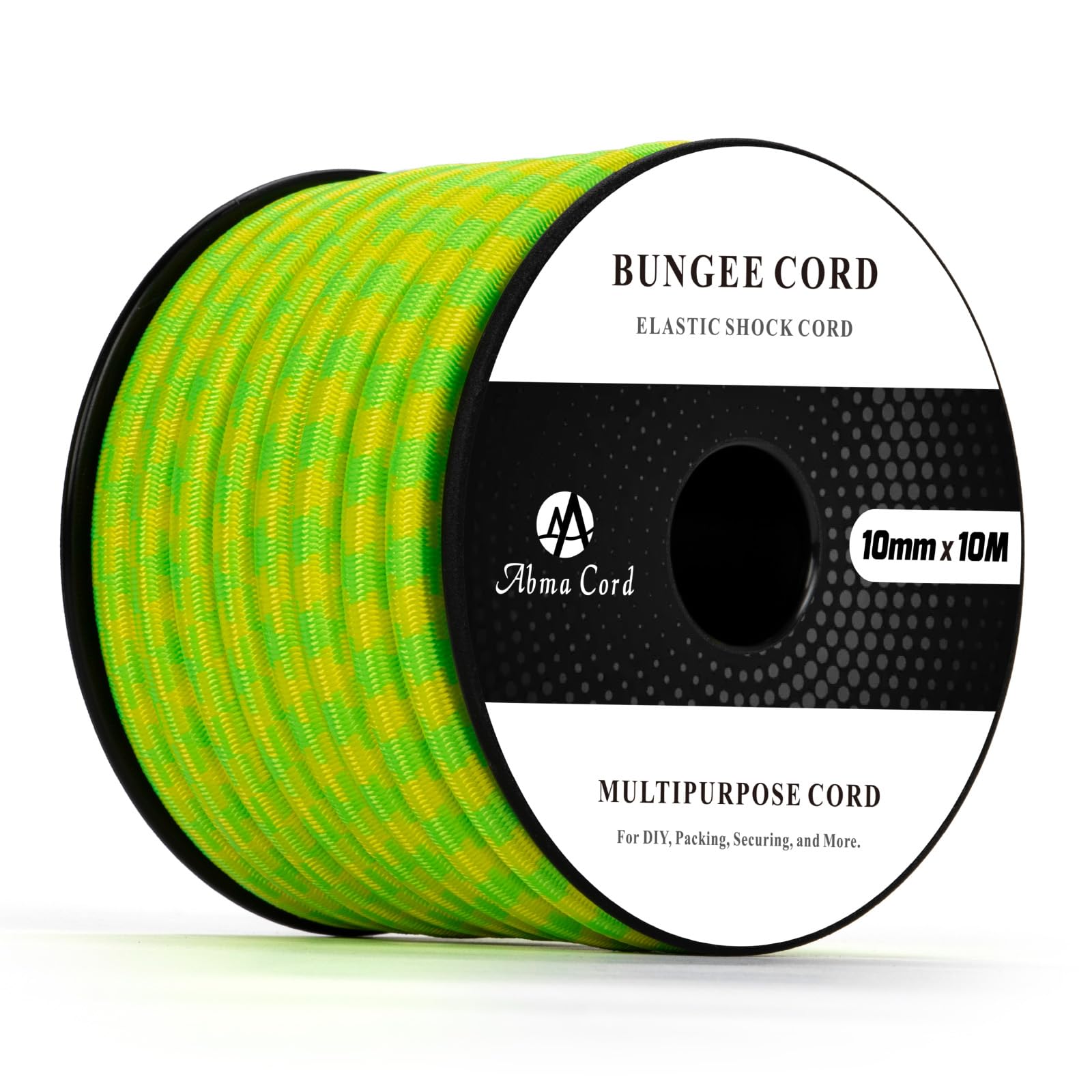 Abma Cord Bungee Cord 10mm 10M Elastic Shock Cord 100% Stretch Elastic Bungee Rope for Tarpaulin, Trailer, Backpack, Tent Pole, Kayak - Neon Green&Yellow — image 1