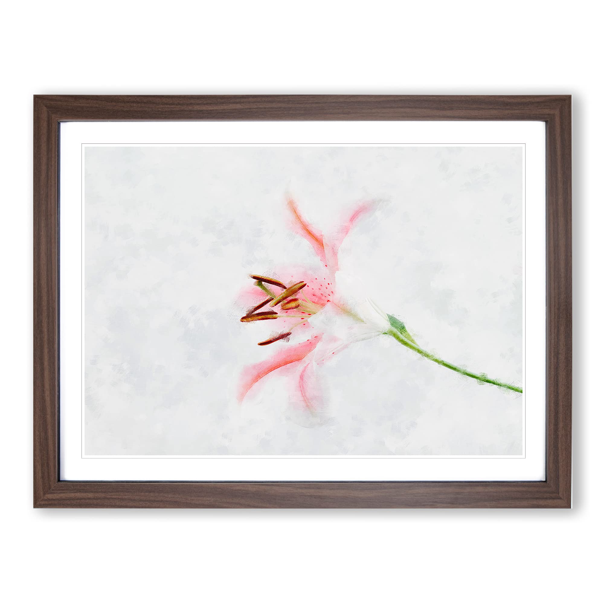 Portrait Of A Pink Lily Painting Modern Art Framed Wall Art Print, Ready to Hang Picture for Living Room Bedroom Home Office Décor, Walnut A4 (34 x 25 cm)