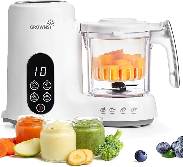 Grownsy Babynahrungszubereiter mit Dampfkorb – Dampfgarer, Mixer & Sterilisator in einem Gerät, BPA-frei, für gesunde hausgemachte Babynahrung, BPA-frei