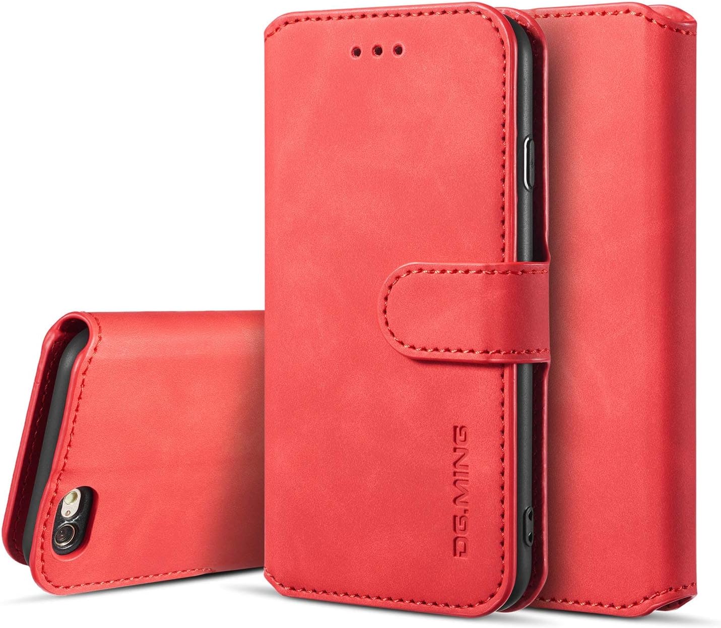 UEEBAI Case for iPhone 6 Plus iPhone 6S Plus, Luxury PU Leather Case Vintage Wallet Flip Cover TPU Inner Shell [Card Slots] [Magnetic Closure] Stand Function Folio Shockproof Full Protection - Red