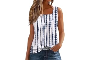 HUEAHDOU Ruffled Square Collar Tank Top Women Striped Tank Tee 2024 Summer Casual Loose Fit Sleeveless Shirt