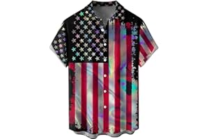 Generic American Flag Shirt for Men Hawaiian American Flag Button Down Shirts Patriotic Plus Size Short Sleeve Tshirt