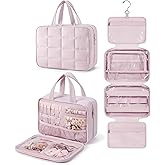 BAGSMART Travel Toiletry Bag with Jewelry Organizer, Hanging Travel Bag for Toiletries, Puffy Makeup Cosmetic Bag Organizer, Carry-on Travel Accessories Essentials, Pink-M