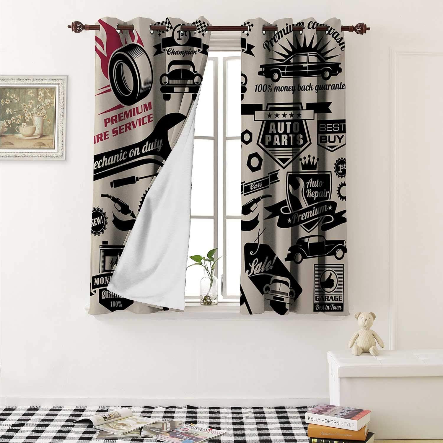 shenglv Retro Window Curtain Fabric Car Repair Shop Logos Monochrome