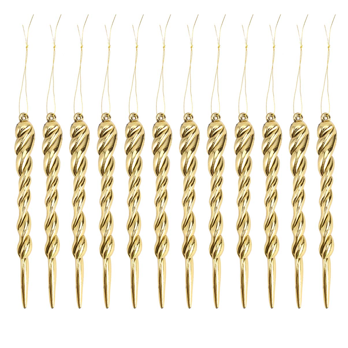 PRETYZOOM 12Pcs Christmas Tree Icicle Twist Icicle Ornament 13cm Xmas Tree Hanging Ornament for Wedding Holiday Home Garden Decoration Golden