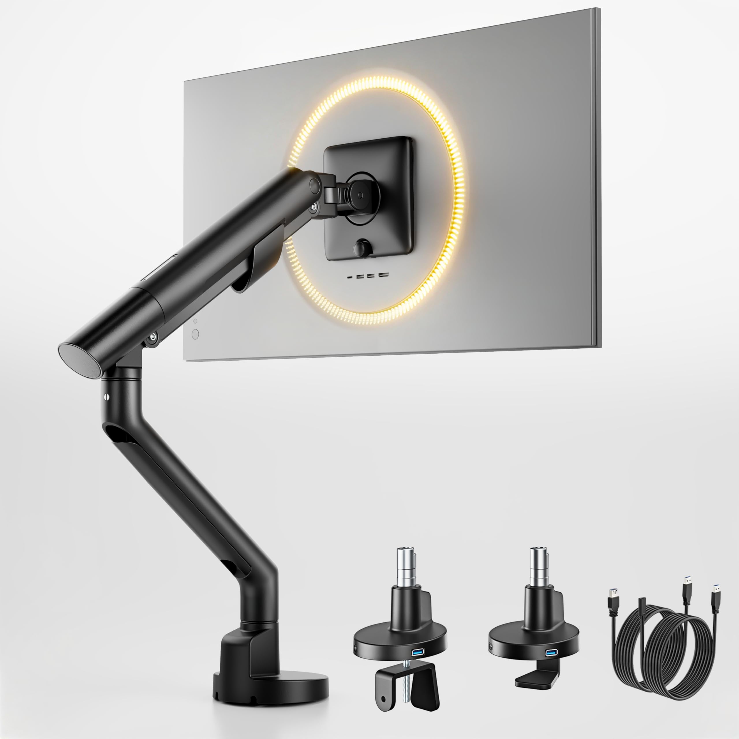 Photo 1 of monTEK Single Monitor Arm with USB for 17-40 Inch Screens, Up to 24.3lbs, Heavy Duty Monitor Mount with VESA Mount, Full Motion Adjustment Monitor Stand C-Clamp/Grommet Base,VESA 75/100mm