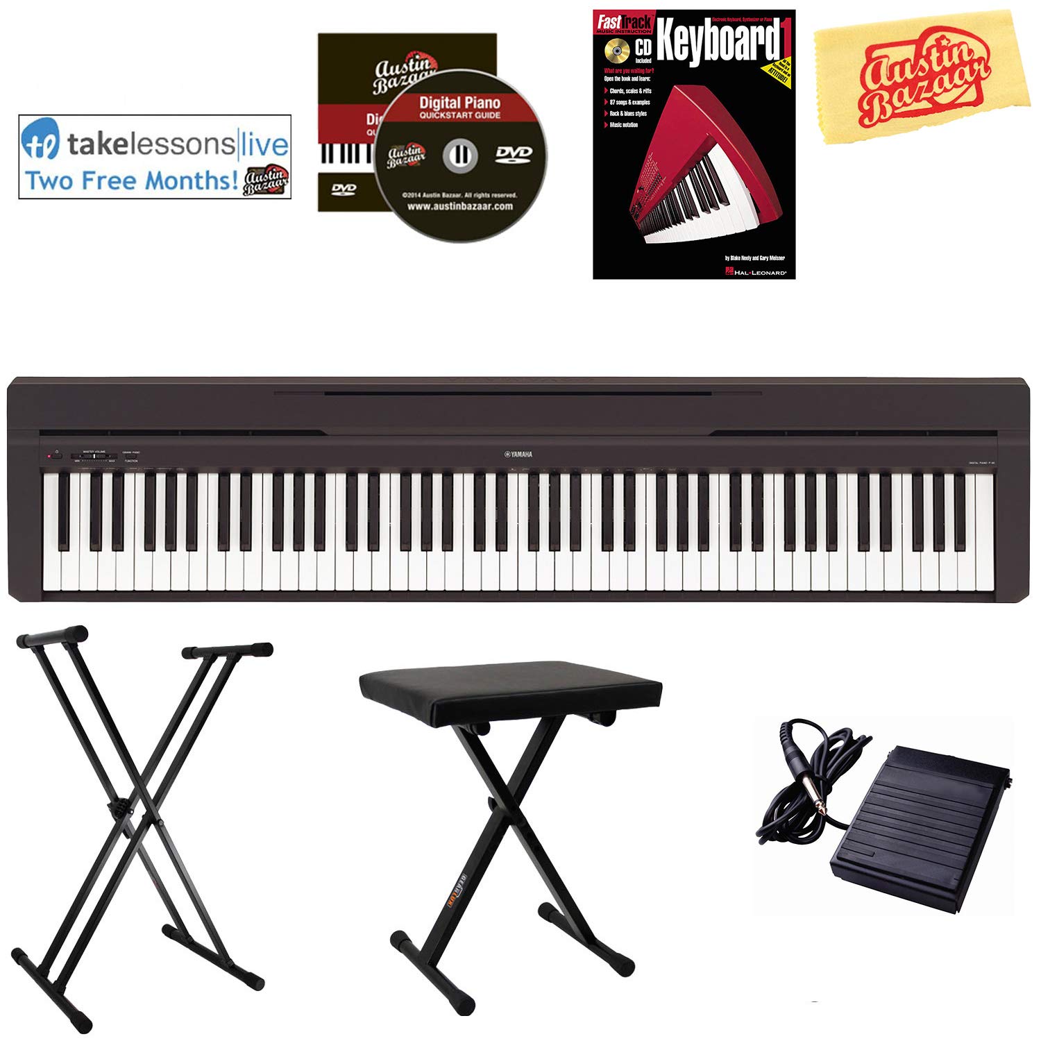 Yamaha P-45 Digital Piano - Black Bundle with Adjustable Stand, Bench,  Instructional Book, Austin Bazaar Instructional DVD, Online Lessons, and  Polishing ...