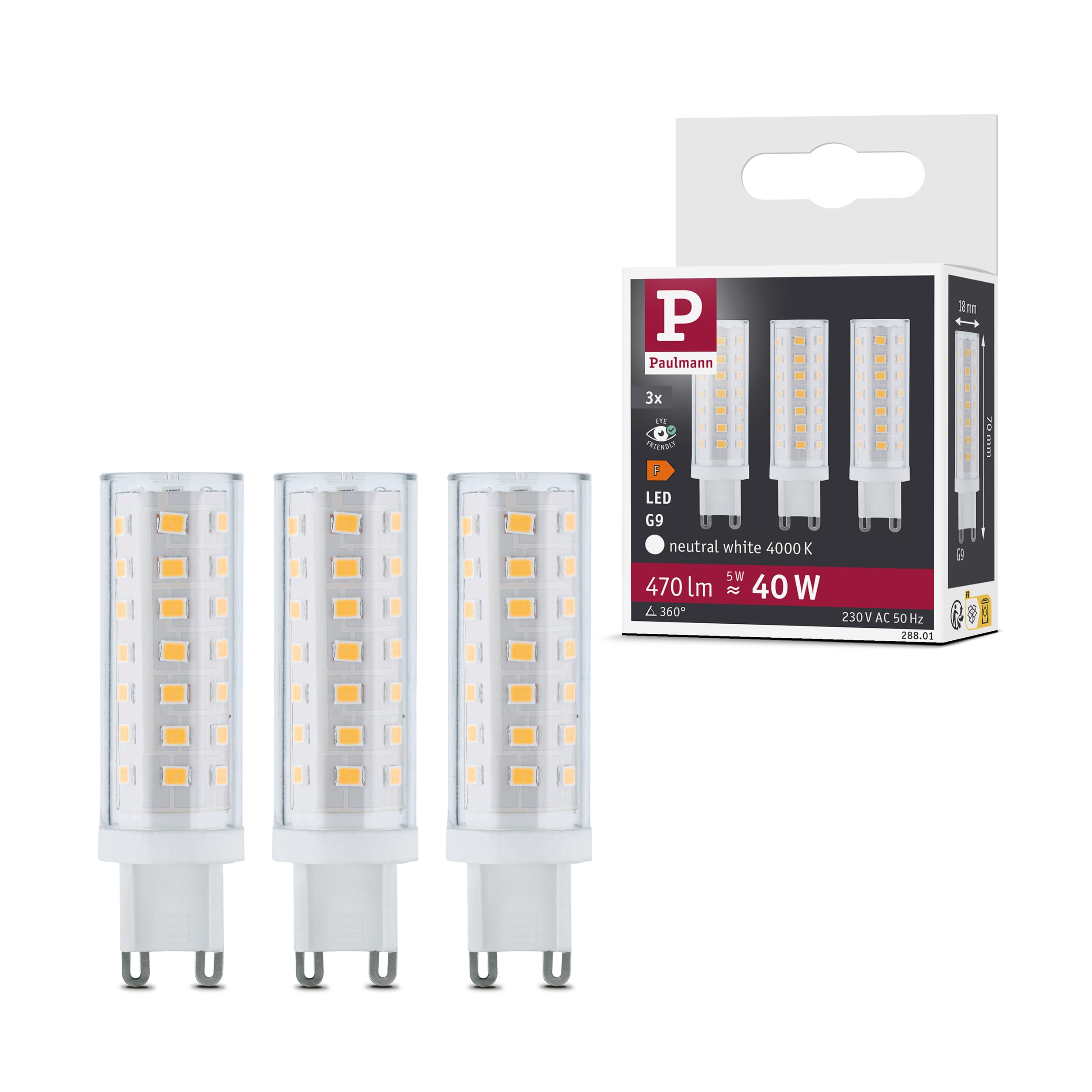 Paulmann 28801 LED lamp Set of 3 pin Base Neutral White 3x5 watts Energy-Saving lamp Clear Lighting Lamps 4000 K G9