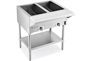 WILPREP 2 Well Commercial Food Warmer, 1000W Electric Steam Table with 8" Cutting Board & Storage Shelf, 30" Stainless Steel Steam Table Food Warmer with Knob Control for Catering Buffets Restaurants