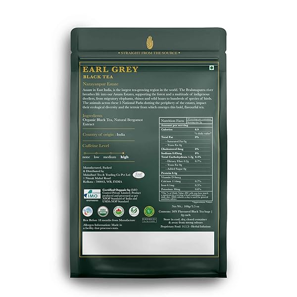 LUXMI ESTATES GARO HILLS ORGANIC EARL GREY BLACK TEA 50 TEA BAGS (100GM) PACK | USDA ORGANIC – EARL GREY TEA BAGS | 100% NATURAL BERGAMOT EXTRACTS | 50 CUPS |ASSAM BLACK TEA