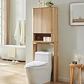 ACCOHOHO Over The Toilet Storage Cabinet with Adjustable Shelf & Handle-Less Double Doors, Modern 67 Inch Tall Wooden Bathroom Cabinet, Natural Oak