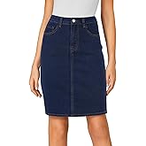 LYANER Women's Casual Stretch High Waist Bodycon Denim Jean Midi Skirt with Pockets