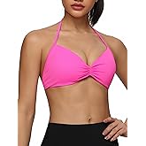 Halter Sports Bras for Women Padded Strappy Yoga Bra Adjustable Open Back Workout Gym Bras Casual Crop Top
