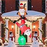 8FT Hanging Christmas Inflatable Outdoor Decoration,Christmas Inflatables Reindeer Pulling Climbing Santa and Falling Gift Box Bags with Build-in LED Lights for Holiday Party Roof Balcony Window