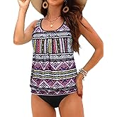 Yonique Blouson Tankini Swimsuits for Women Loose Fit Modest Two Piece Bathing Suits Tribal M