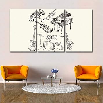 Amazon Com Libaoge 3 Panels Canvas Wall Art Musical Instruments