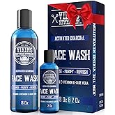 Viking Revolution Charcoal Face Wash for Men- Scrub Away Dirt and Toxins, Skin Cleaning Agent - Cleanse, Purify and Refresh - Daily Charcoal Facial Cleanser - 8 Fl Oz plus a 2 Fl Oz, 2 Piece Set