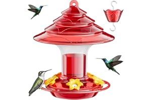 Birdream Hummingbird Feeder for Outdoors Hanging, 20oz Hummingbird Feeders with 5 Bee Guard Feeding Ports & Built-in Ant Moat Brush Leak-Proof for Outside Gifts for Women - Red