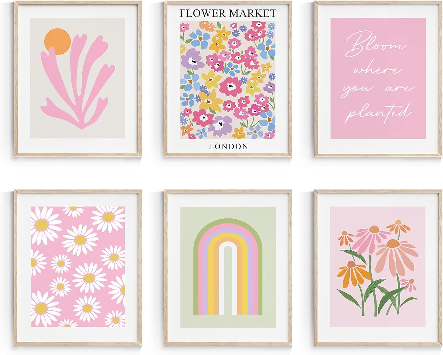Wall Décor - Habseligkeit Pink Danish Pastel Wall Decor for Girls Dorm, Boho Matisse Wall Art Prints, Flower Market Posters for Room Decor Aesthetic Unframed, 8x10in, Set of 6