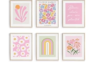 Habseligkeit Pink Danish Pastel Wall Decor for Girls Dorm, Boho Matisse Wall Art Prints, Flower Market Posters for Room Decor Aesthetic Unframed, 8x10in, Set of 6