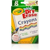 Crayola Washable Dry Erase Crayons for Kids 8ct with Eraser &amp; Sharpener | Includes Eraser Mitt &amp; Sharpener, Classroom Supplies for Teachers