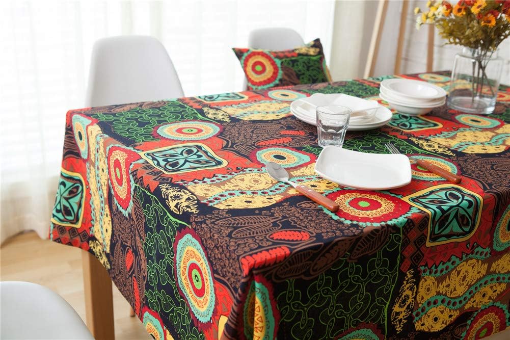 DOTBUY Tablecloths Rectangular, Cotton And Linen Tablecloth Bohemian Mediterranean Style Rectangular Restaurant Kitchen Dining Party Decor Multi-Purpose Indoor And Outdoor (140 * 180, Red)