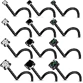 Lsnevsie 18G 20G Black Nose Rings Studs Piercing Jewelry for Women 316L Surgical Steel L Shaped Screw Straight Diamond CZ Nose Rings Studs Nostril Piercing Jewelry for Women Men Hypoallergenic