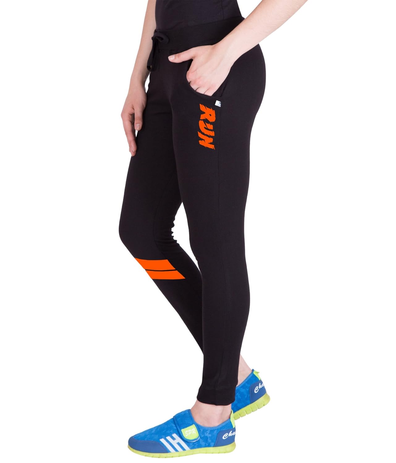 american-elm women's black stylish run printed trackpant