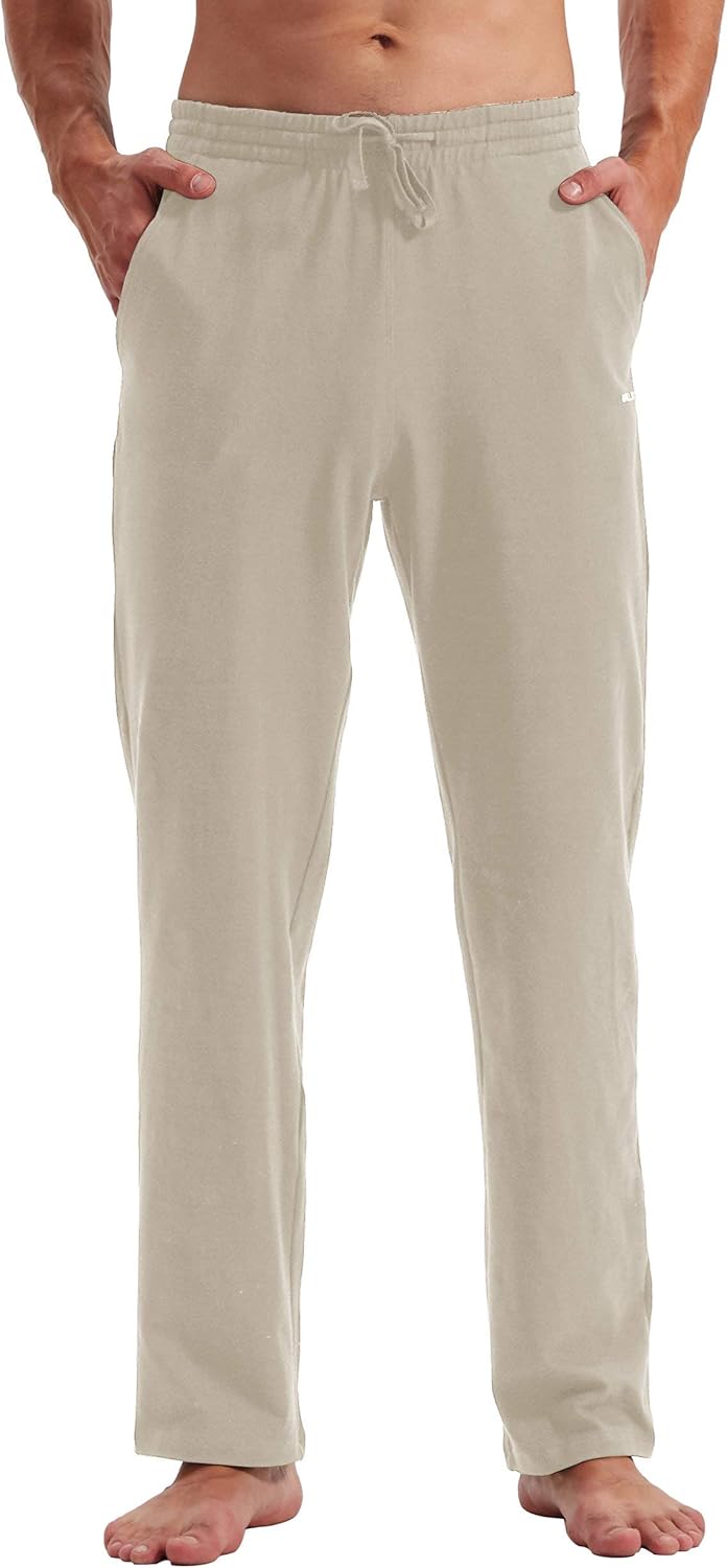Willit Men's Cotton Yoga Sweatpants Open Bottom Joggers Straight Leg Running Casual Loose Fit Athletic Pants with Pockets : Clothing