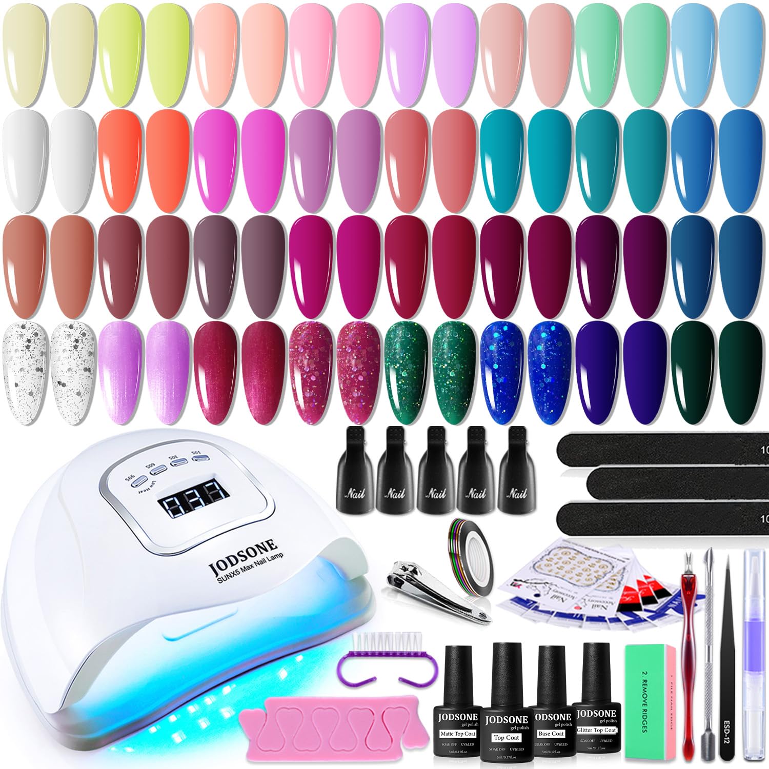 JODSONE Gel Nail Polish Kit with U V Light 32 Colors Gel Polish Set Soak Off Nail Kit Nail Art Salon or Home DIY Manicure Tools Gifts for Women